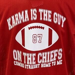 New Hand Printed XL Swifties Karma is the 87 Guy on the Chiefs Mesh Jersey Vest